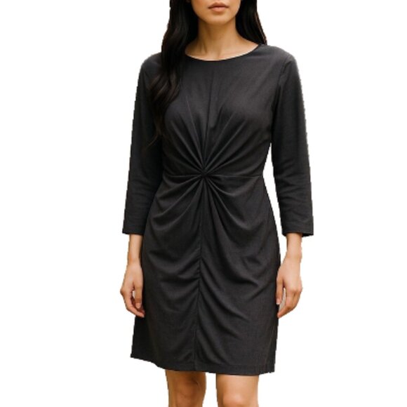 H&M Women's Dress Black sz Large Pullover Long Sleeve Center Ruching Knee-Length - Picture 1 of 11